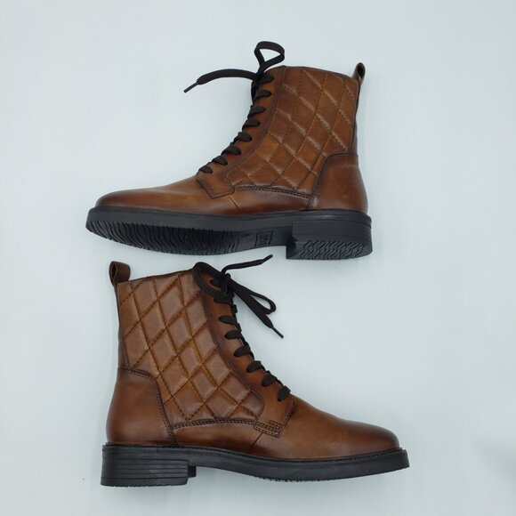 Bagatt Zina Lace Up Quilted Ankle Boots 9 Womens Zipper Leather Cognac Brown - Picture 8 of 10